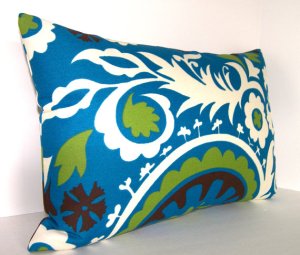 Lime Brown Blue Ivory Outdoor Pillow by Loubella1 at Etsy