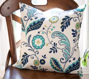 Blue Lime Green Cream Outdoor Pillow by PiccoloInteriors at Etsy